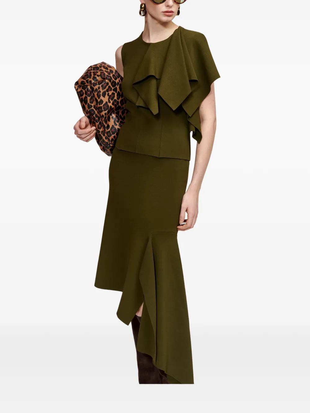 Essentiel Antwerp Kap asymmetrische midi-rok Groen