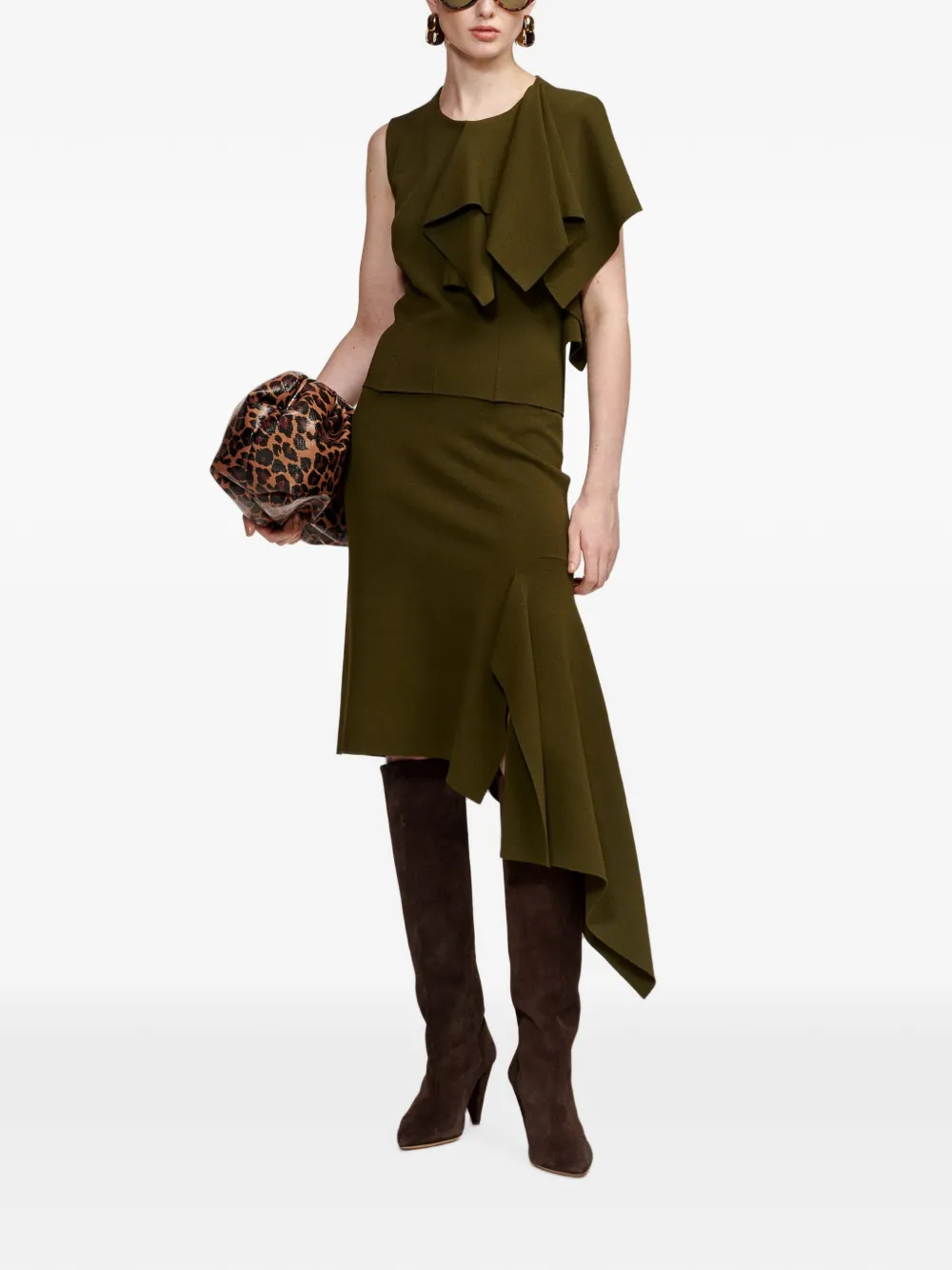 Essentiel Antwerp Kap asymmetrische midi-rok Groen