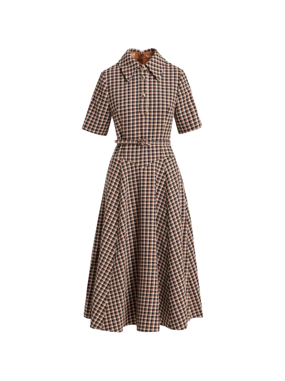 Essentiel Antwerp Abito midi a quadri con cintura - Marrone