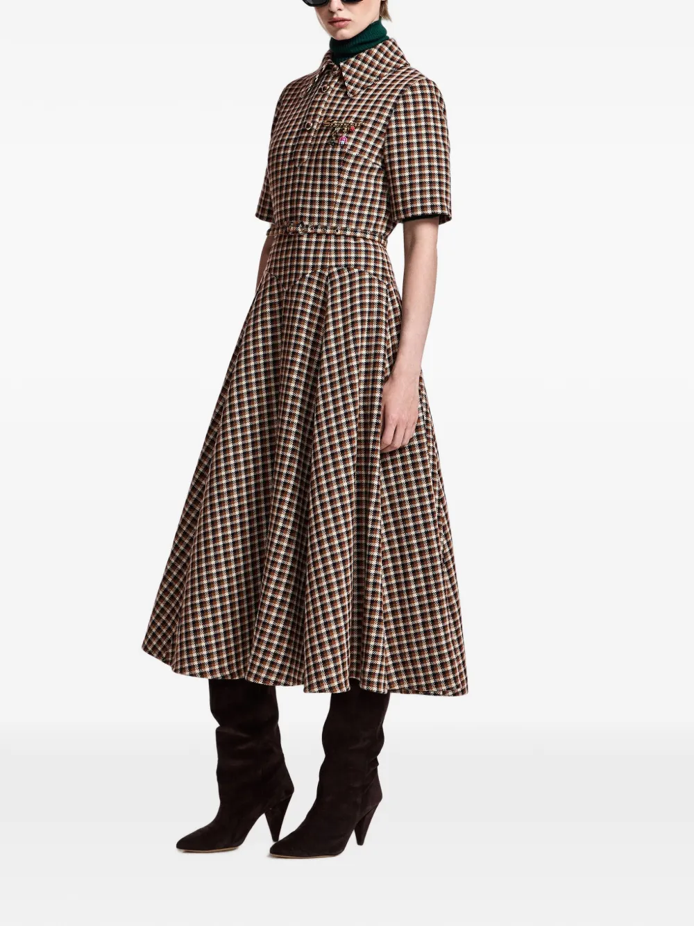 Essentiel Antwerp Geruite midi-jurk met ceintuur Bruin