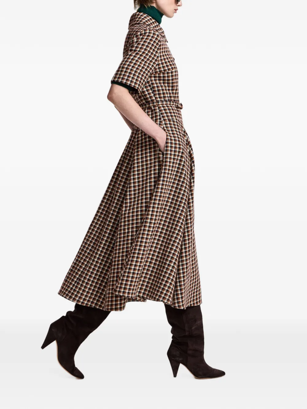 Essentiel Antwerp Geruite midi-jurk met ceintuur Bruin