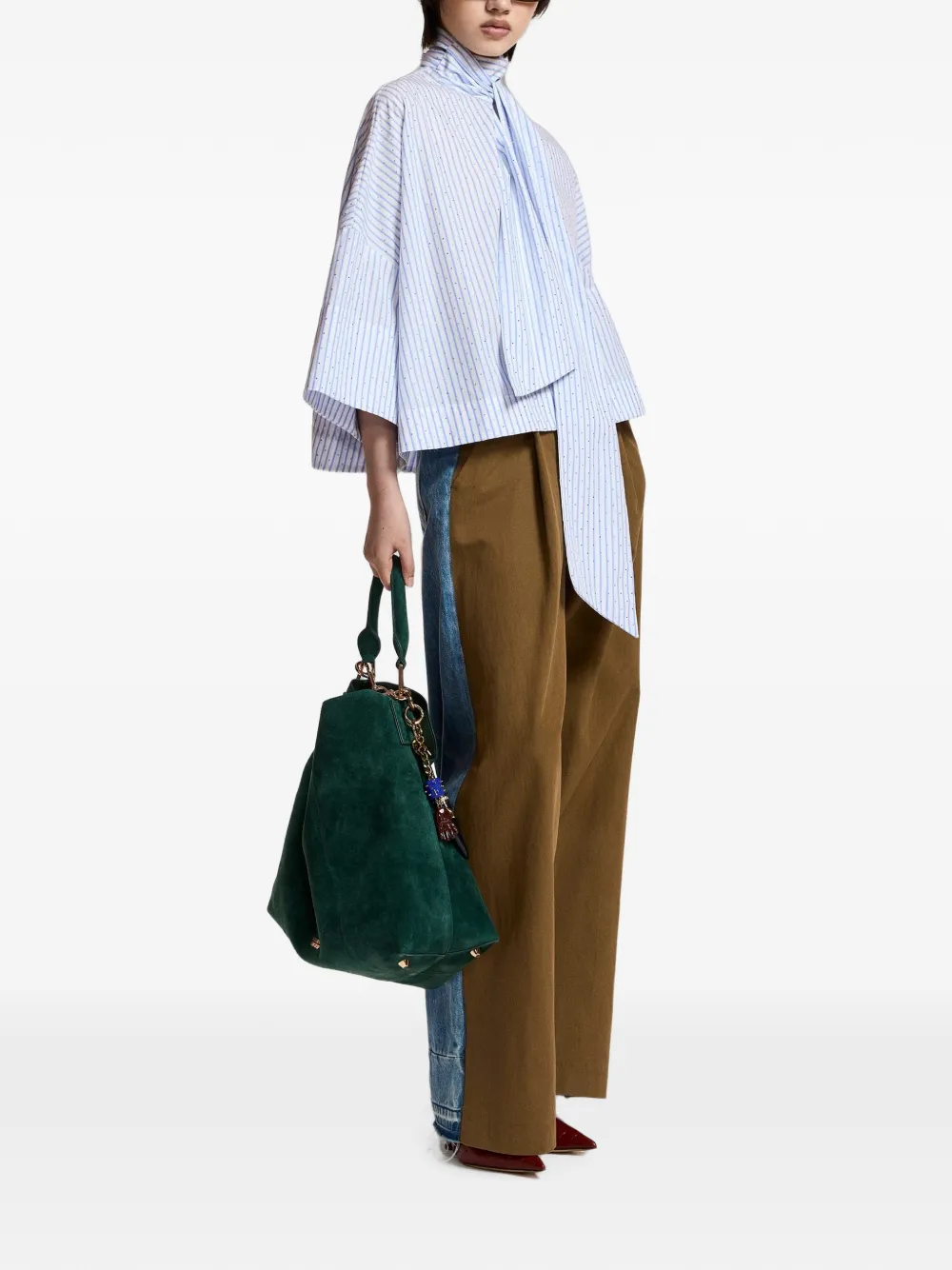 Essentiel Antwerp Kefir blouse met strik en trompetmouwen Blauw