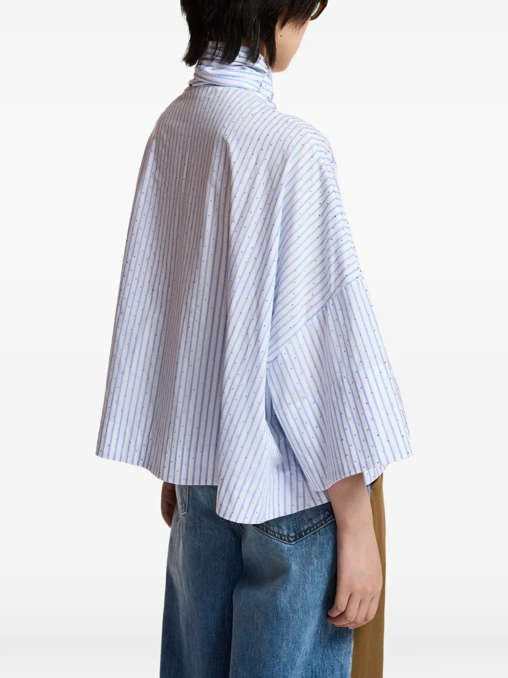 Essentiel Antwerp Kefir blouse met strik en trompetmouwen Blauw