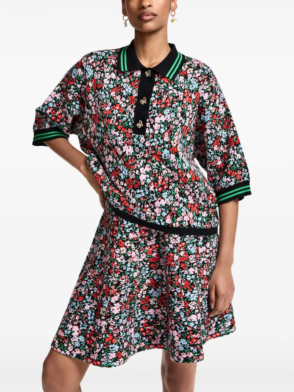Essentiel Antwerp Flared midi-rok met bloemen-jacquard Zwart