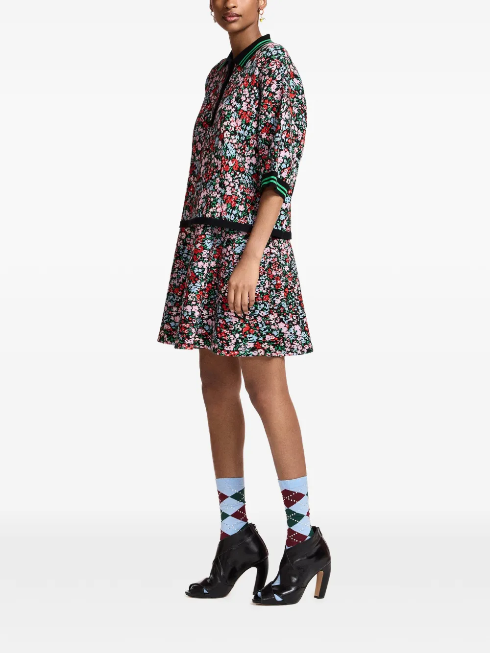Essentiel Antwerp Flared midi-rok met bloemen-jacquard Zwart