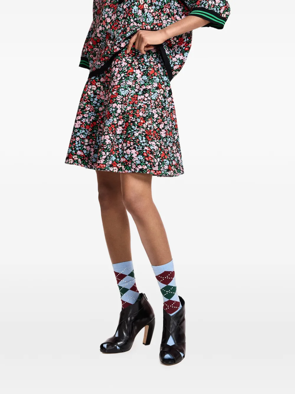 Essentiel Antwerp Flared midi-rok met bloemen-jacquard Zwart