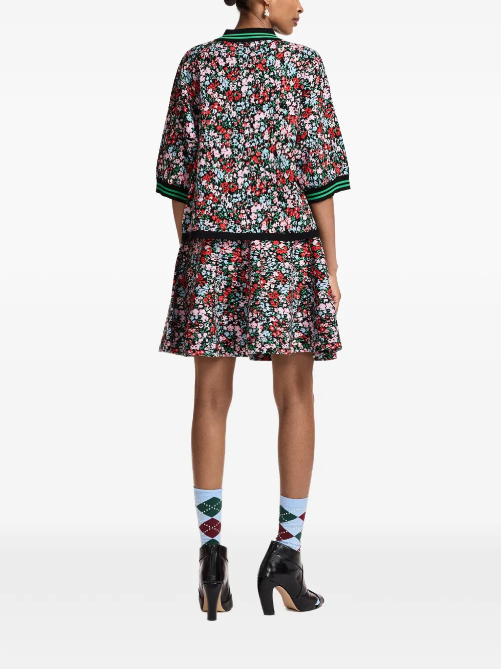 Essentiel Antwerp Flared midi-rok met bloemen-jacquard Zwart