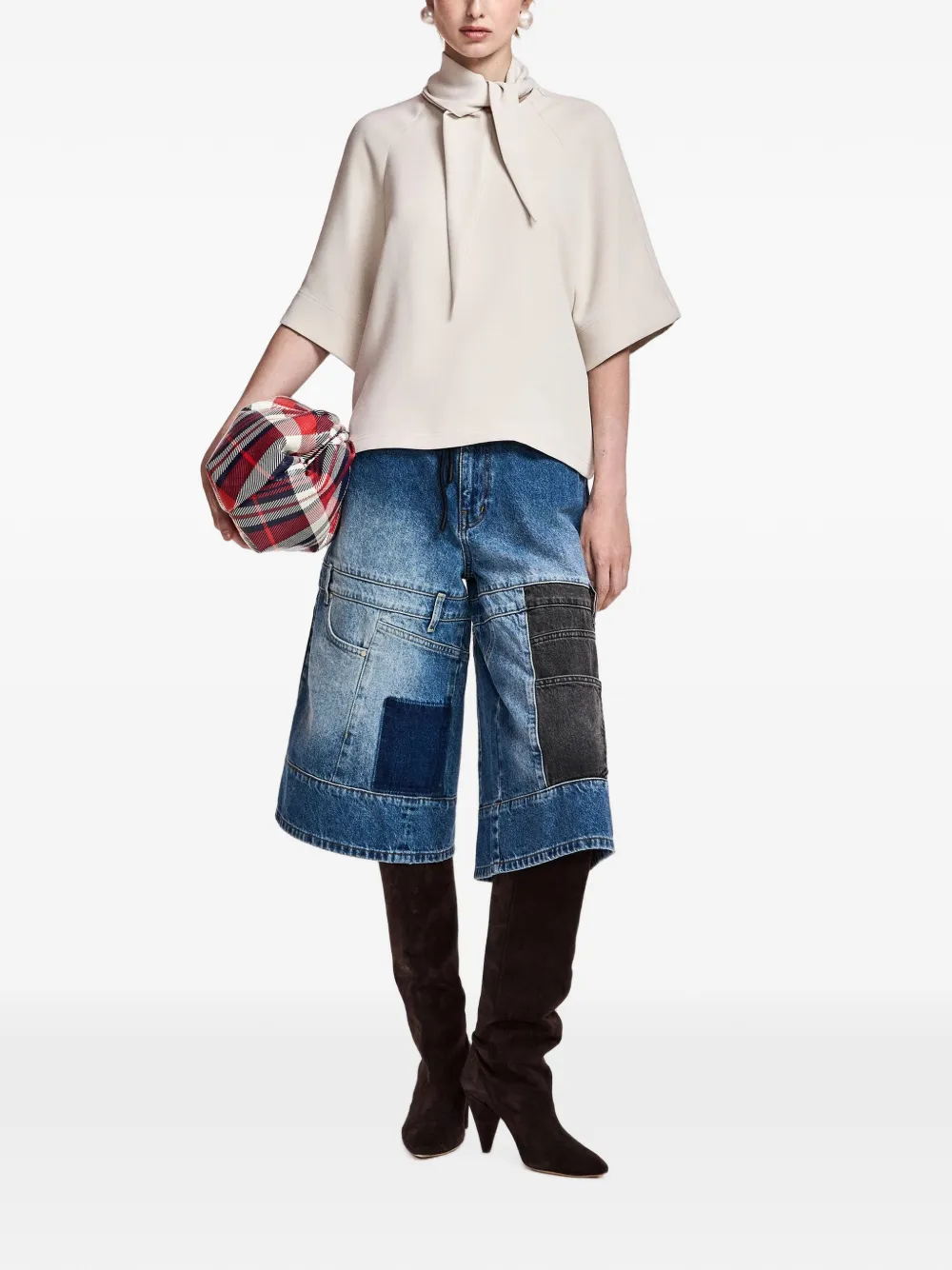 Essentiel Antwerp tie-neck raglan-sleeve blouse Beige