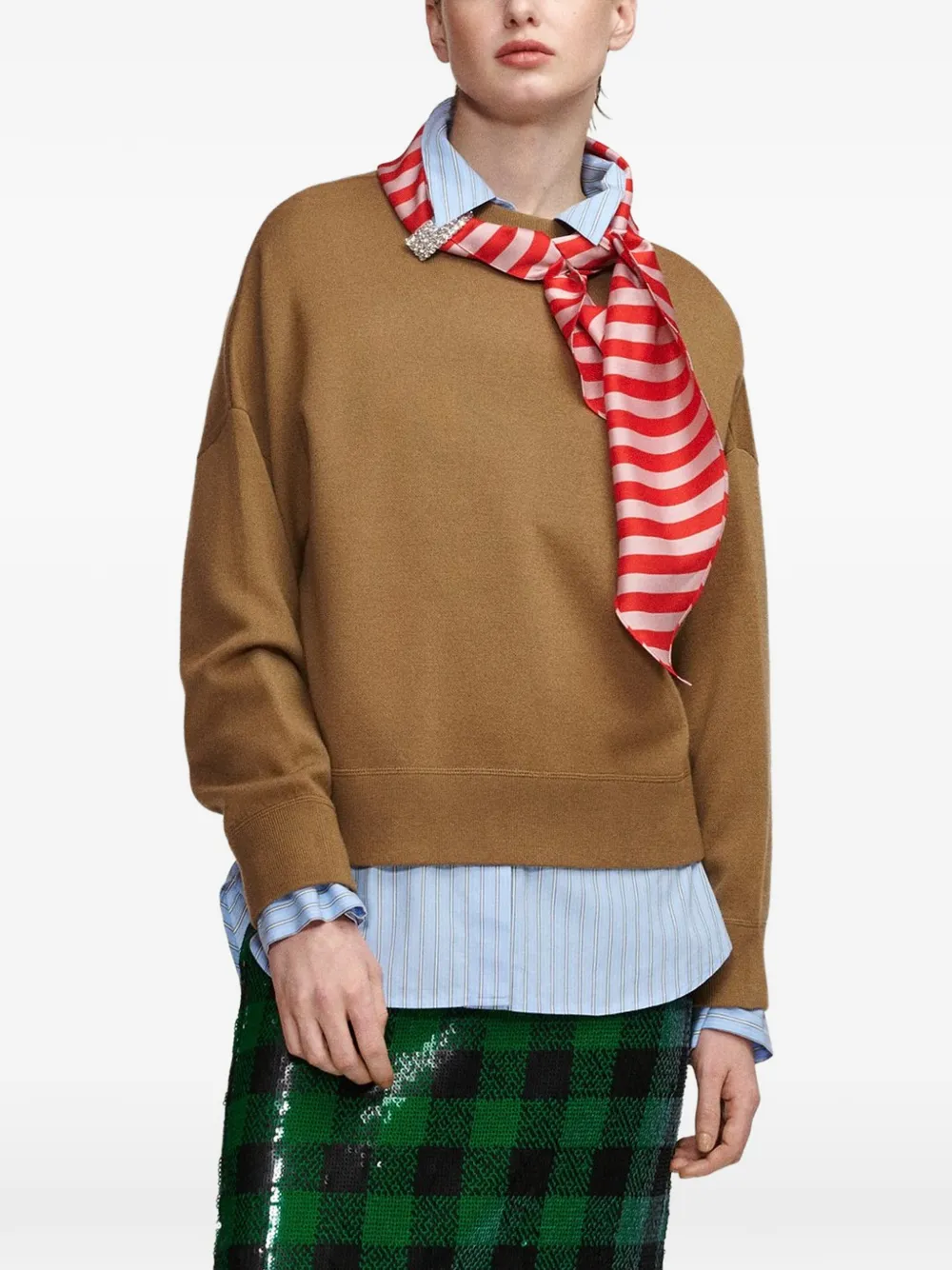 Essentiel Antwerp embellished scarf-detail sweater - Marrone
