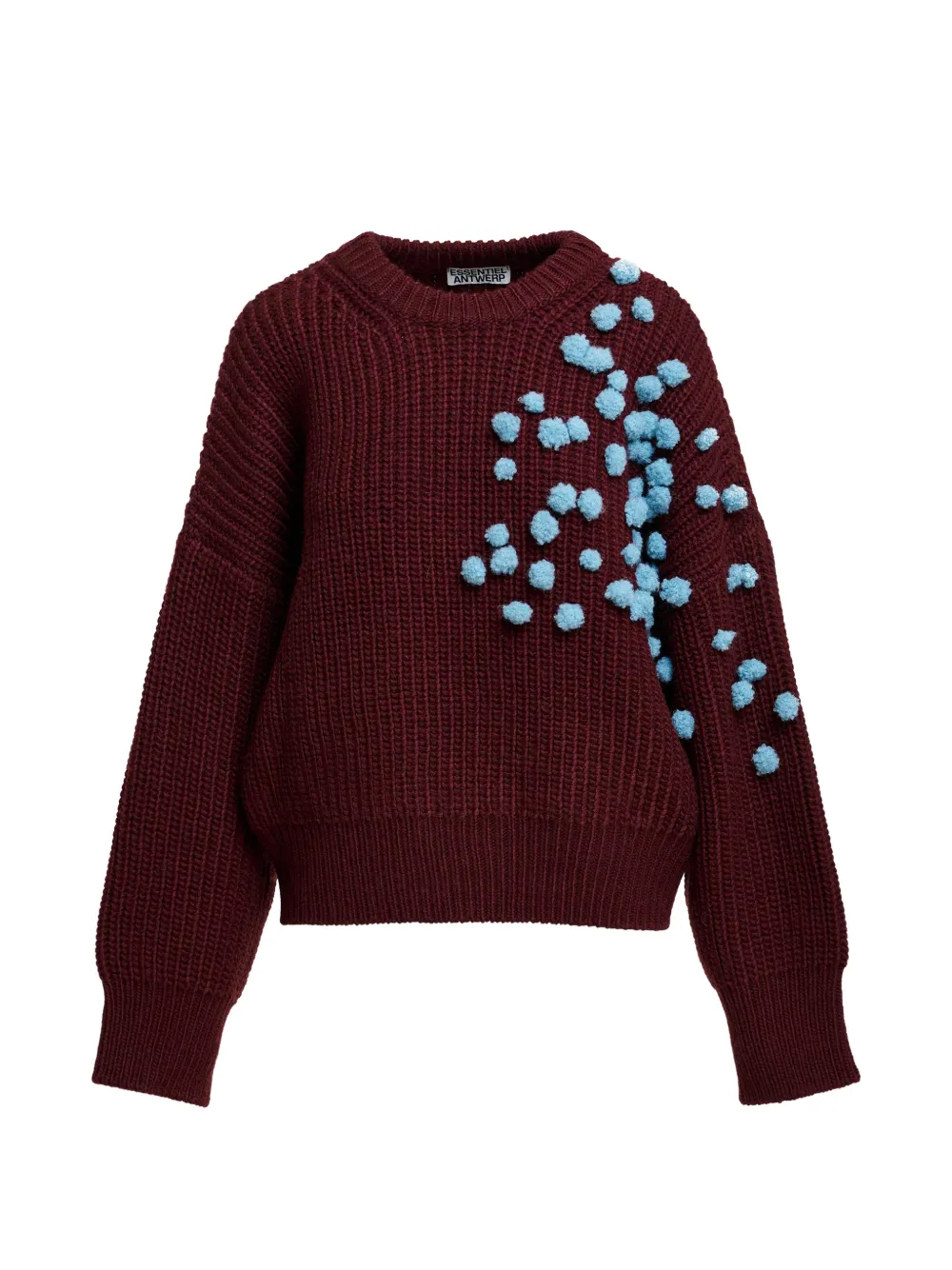 Essentiel Antwerp Gerippter Pullover mit Pompons - Rot