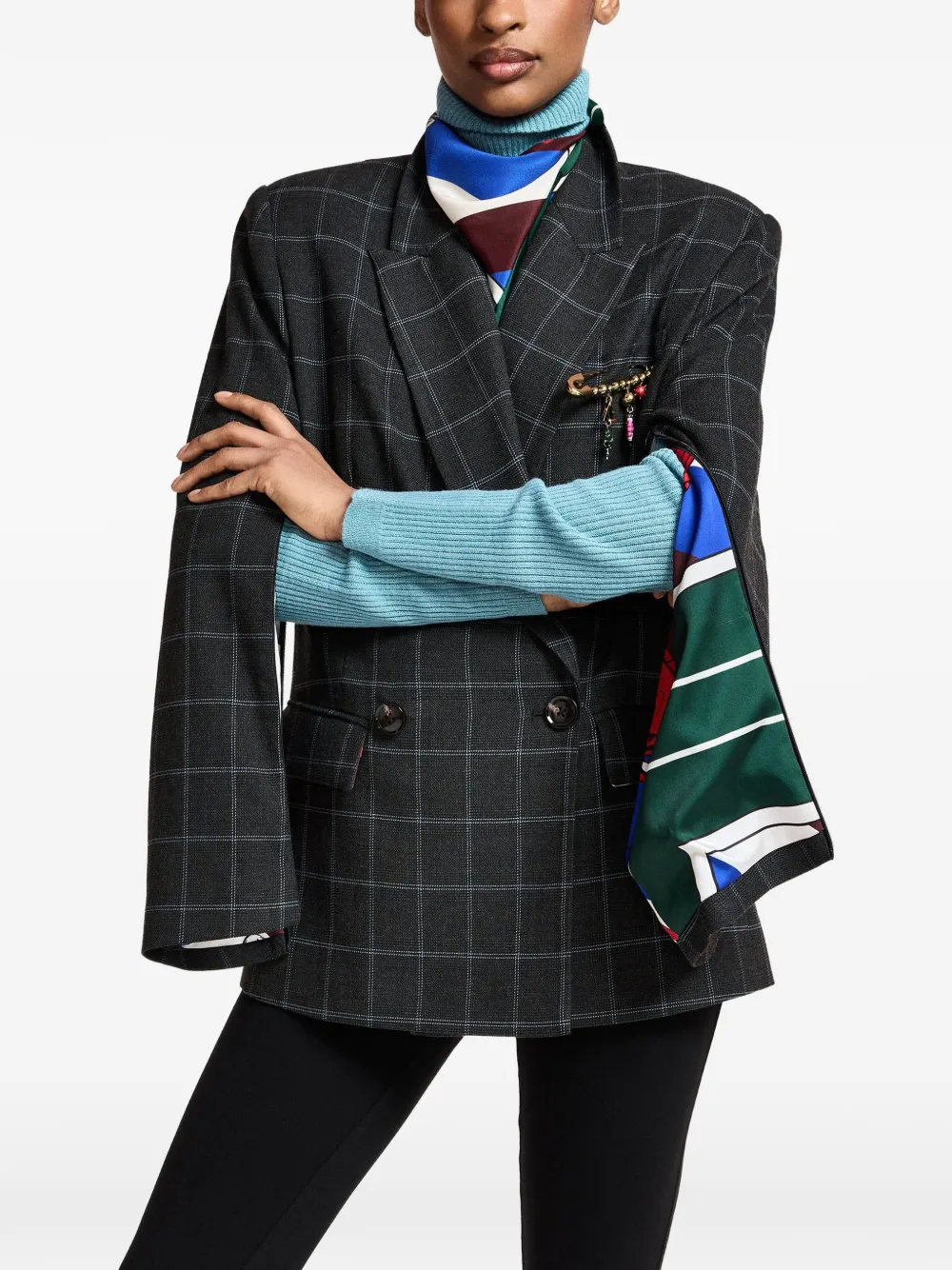 Essentiel Antwerp Kendra geruite blazer met dubbele rij knopen Grijs