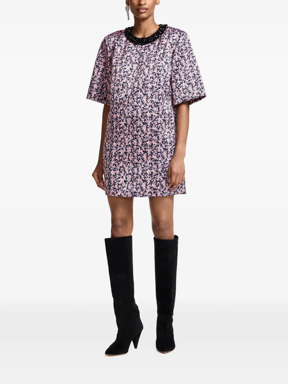 Essentiel Antwerp Kaylin mini-jurk verfraaid met kralen en bloemen-print Roze