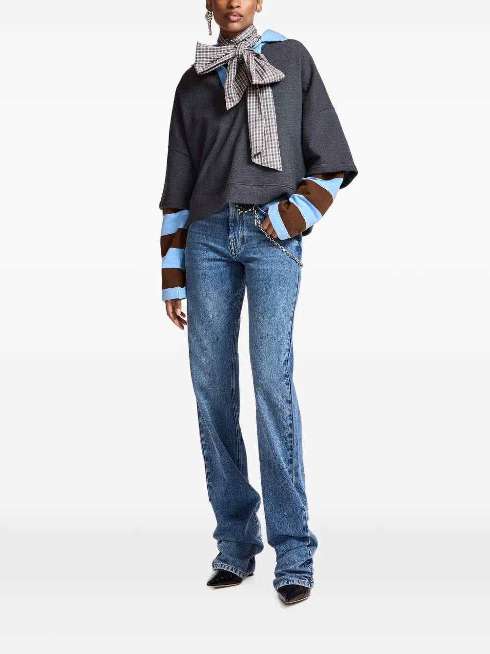 Essentiel Antwerp Gelaagde sweater met gestreepte mouwen Grijs