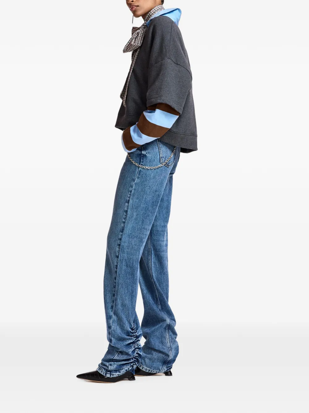 Essentiel Antwerp Gelaagde sweater met gestreepte mouwen Grijs