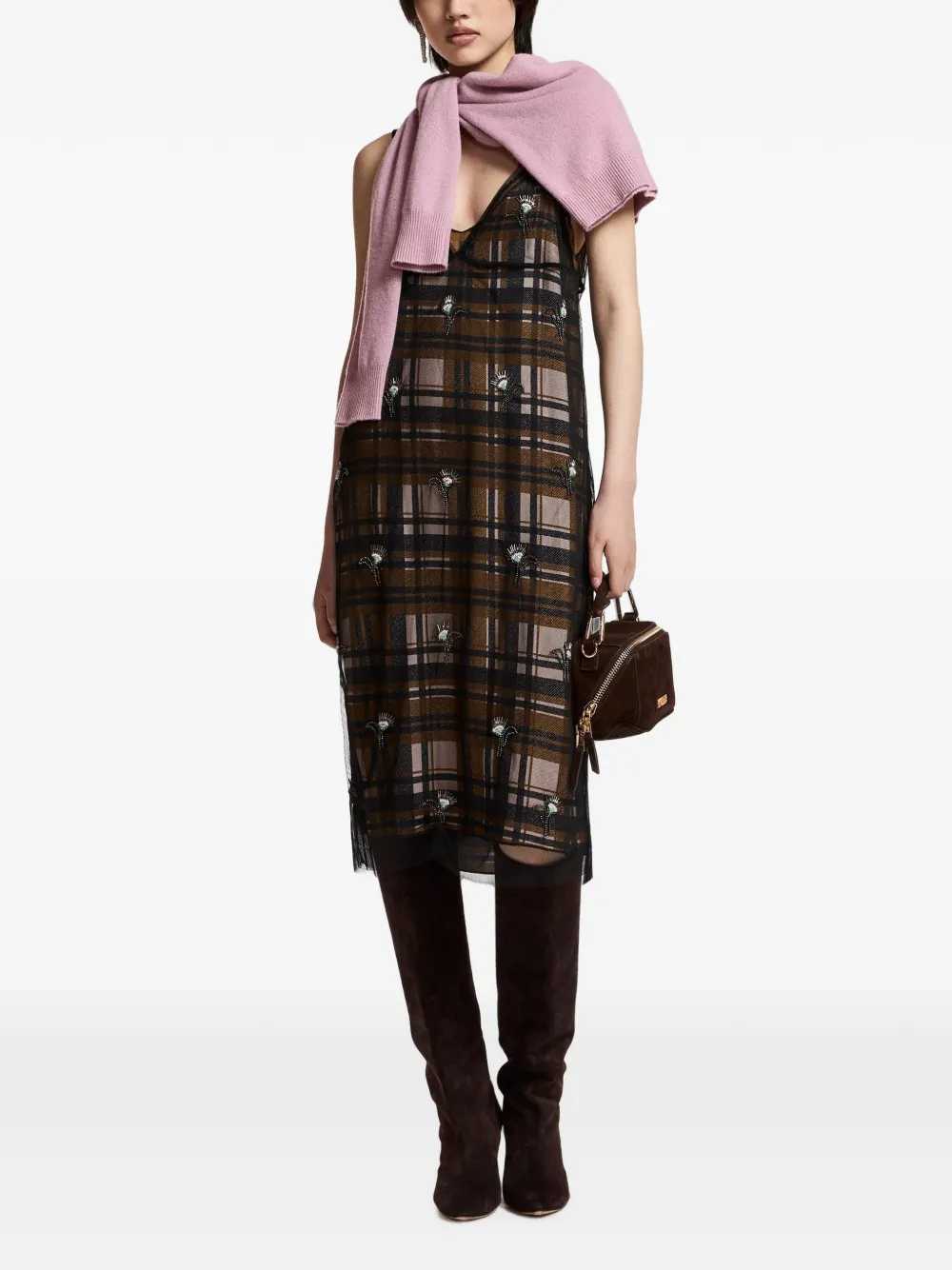 Essentiel Antwerp Midi-jurk verfraaid met bloemen Bruin