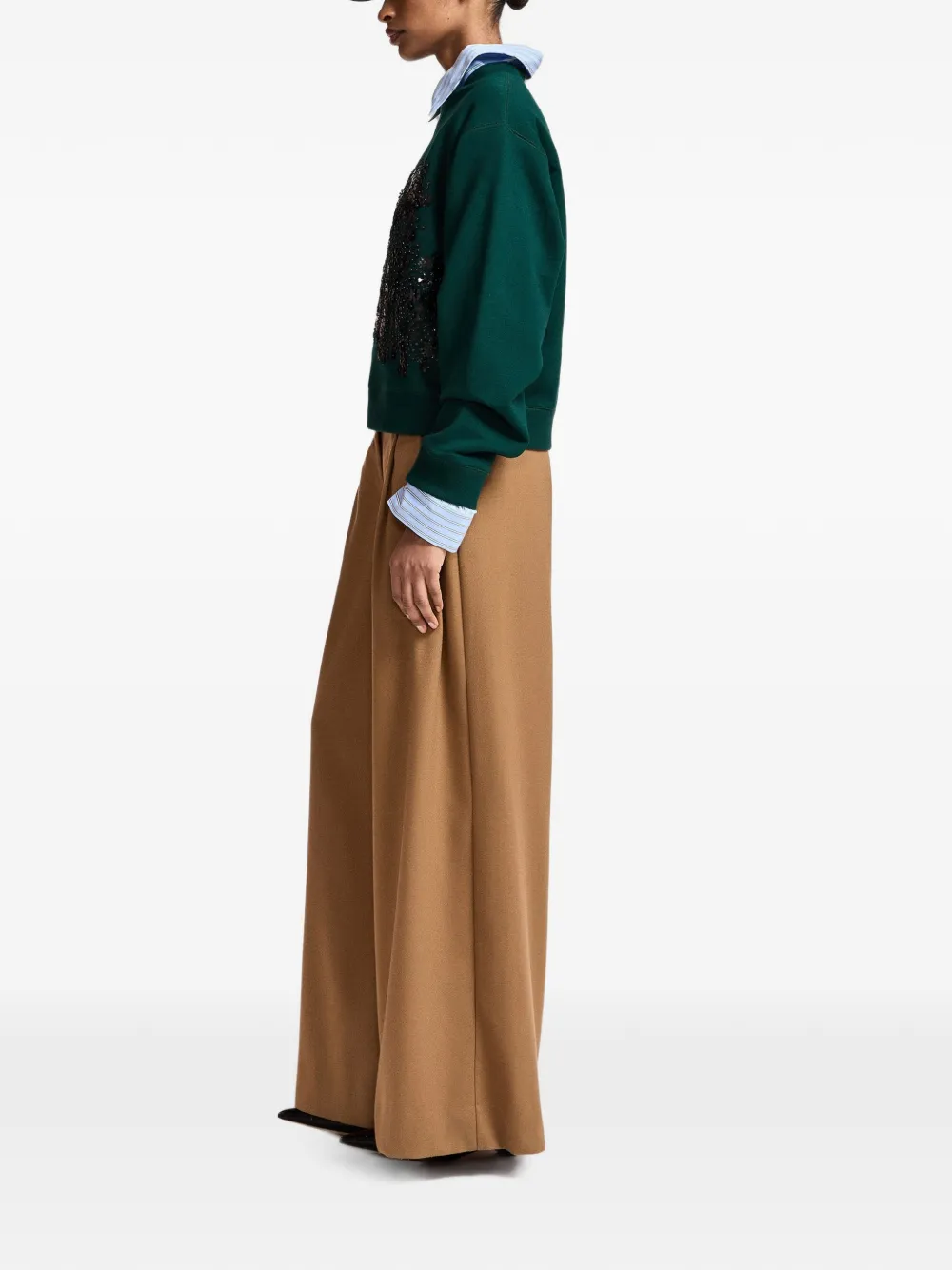Essentiel Antwerp Broek met wijde pijpen en gedraaide naad Bruin