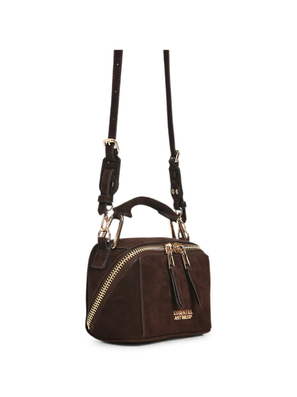 Essentiel Antwerp Kyla suède mini-schoudertas Bruin