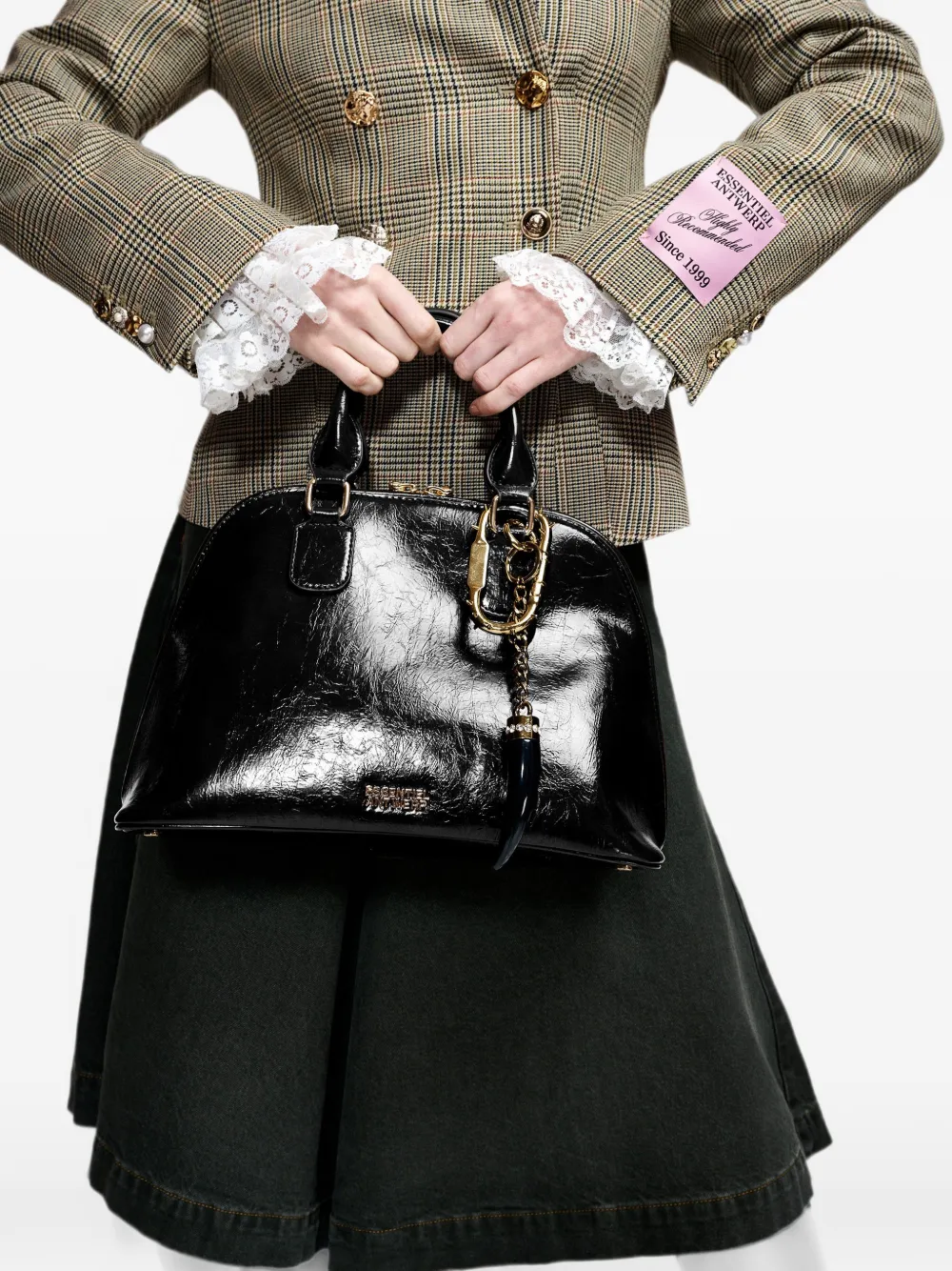 Essentiel Antwerp Karla schoudertas met lakleren effect Zwart