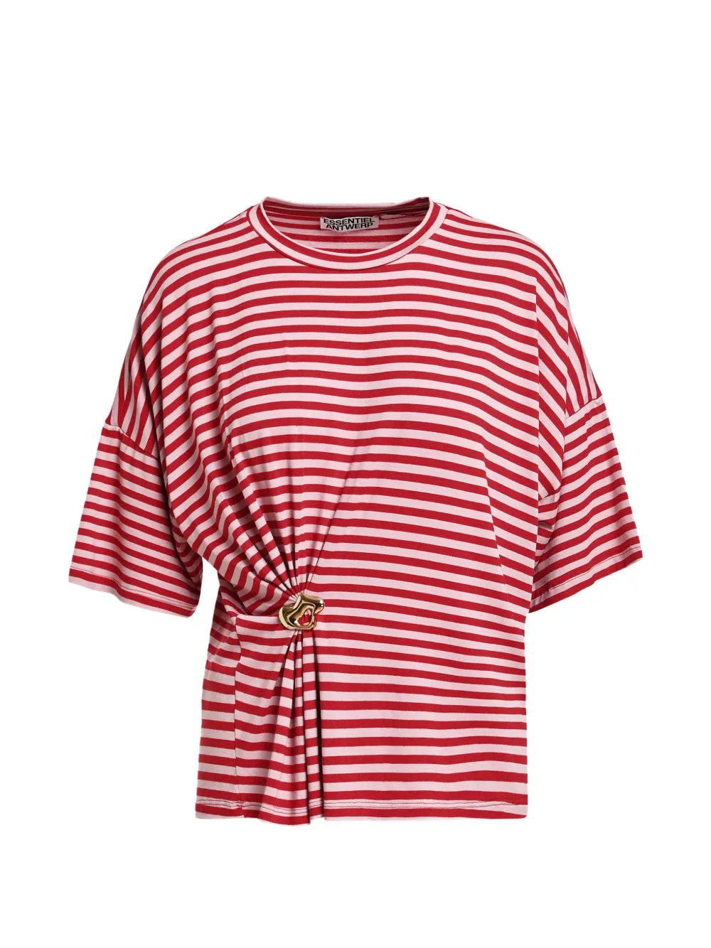 Essentiel Antwerp striped gathered-detail T-shirt - Rosso
