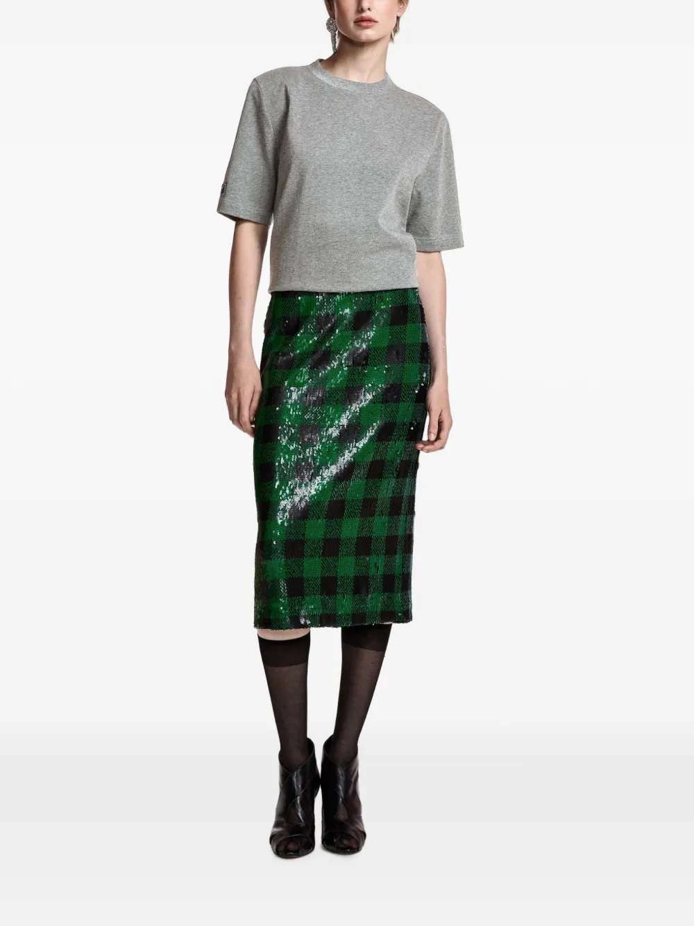 Essentiel Antwerp Geruite midi-rok met pailletten Groen