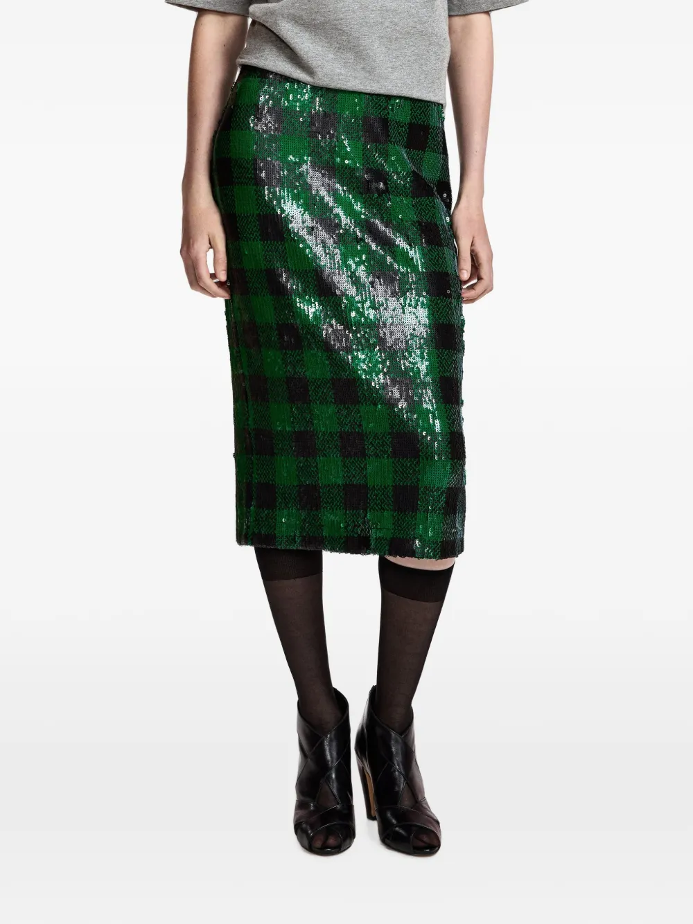 Essentiel Antwerp Geruite midi-rok met pailletten Groen