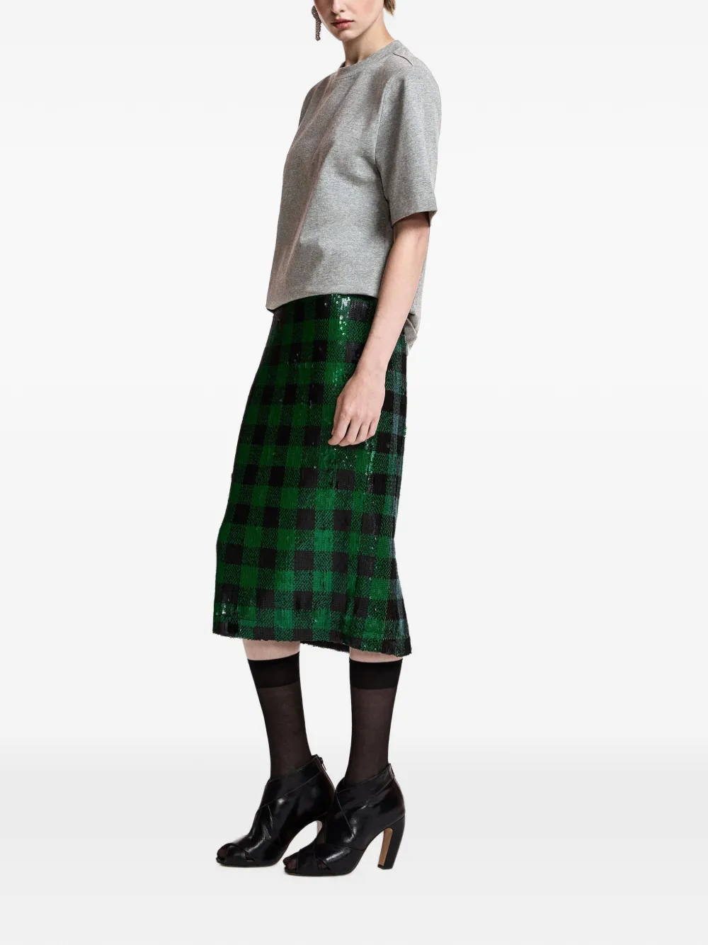 Essentiel Antwerp Geruite midi-rok met pailletten Groen