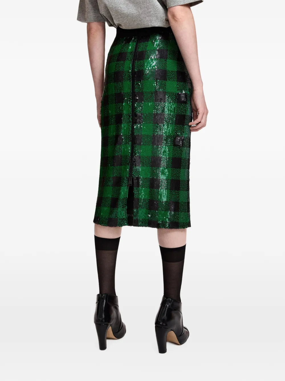 Essentiel Antwerp Geruite midi-rok met pailletten Groen