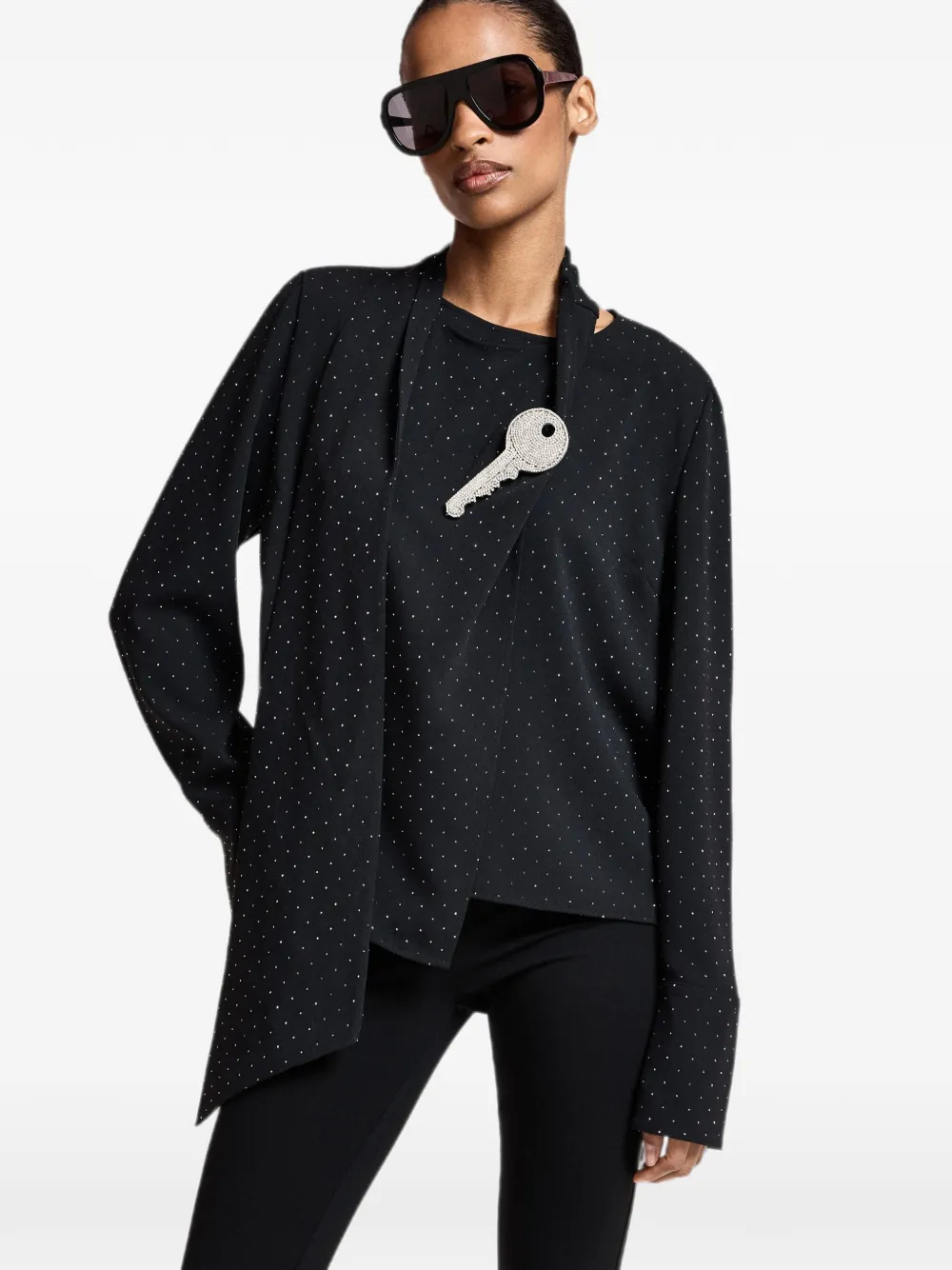 Essentiel Antwerp rhinestone-embellished asymmetric blouse Zwart