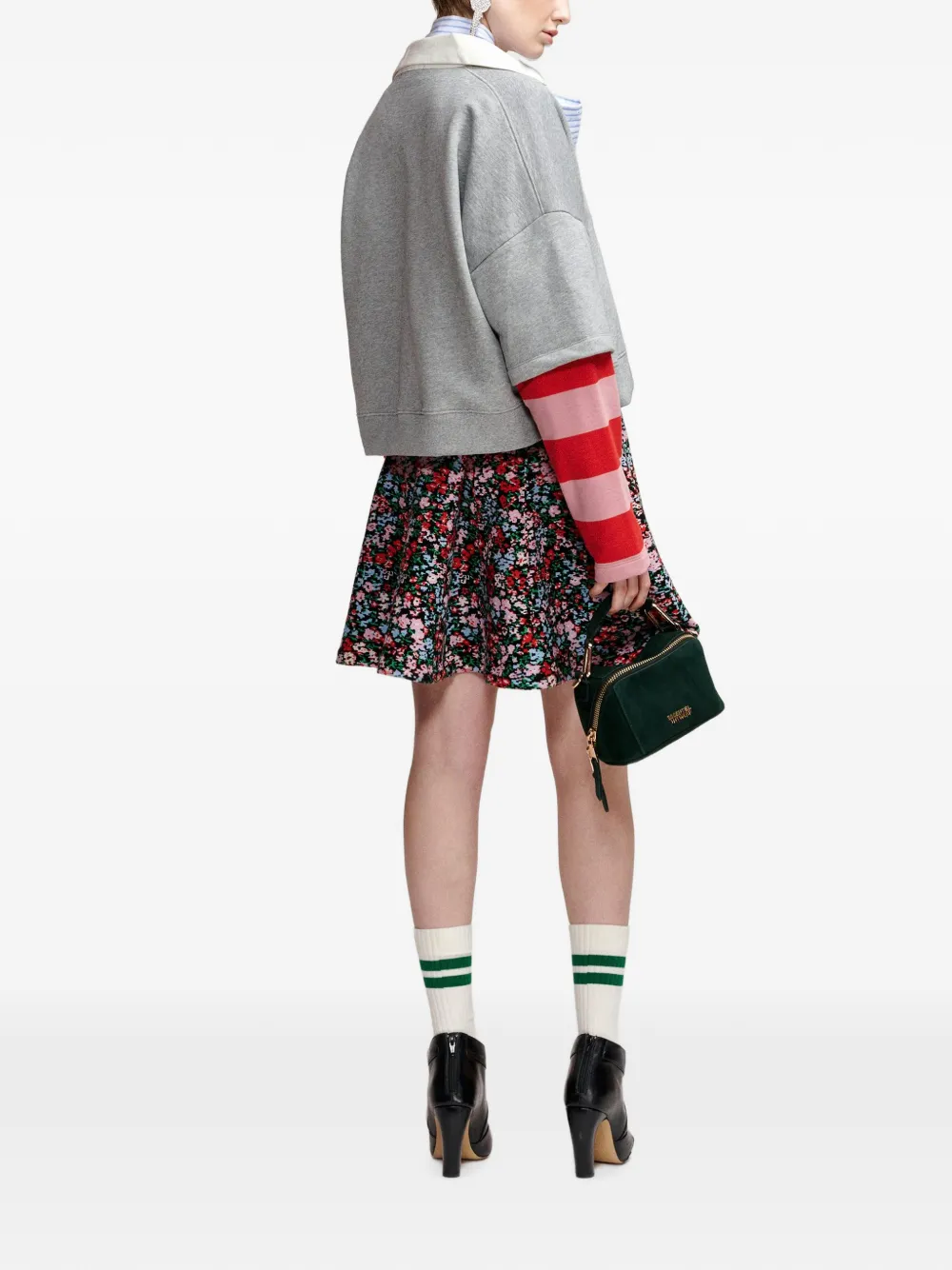 Essentiel Antwerp Sweater met gelaagde gestreepte mouwen Grijs