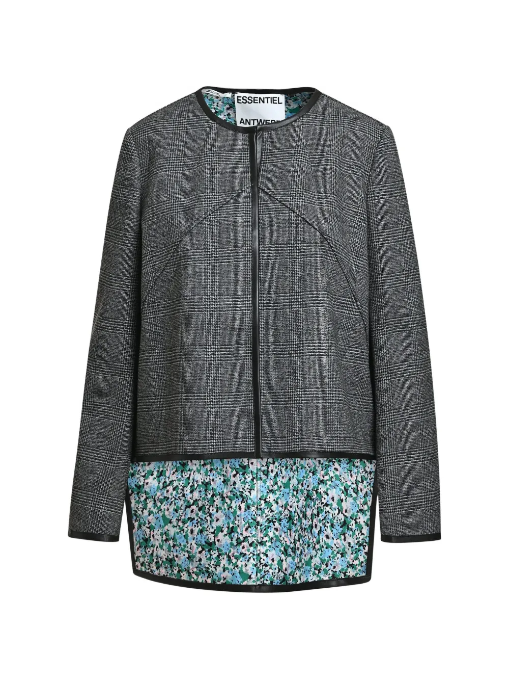 Essentiel Antwerp Kiah checked-pattern floral-lining asymmetric jacket - Nero