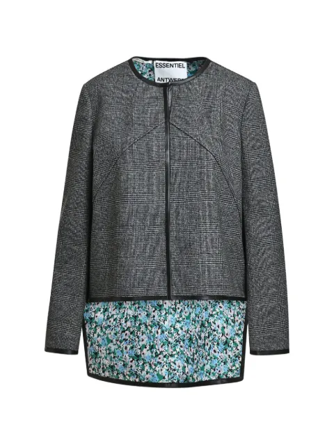 Essentiel Antwerp Kiah checked-pattern floral-lining asymmetric jacket