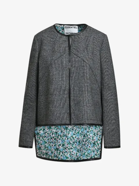 Essentiel Antwerp Kiah checked-pattern floral-lining asymmetric jacket