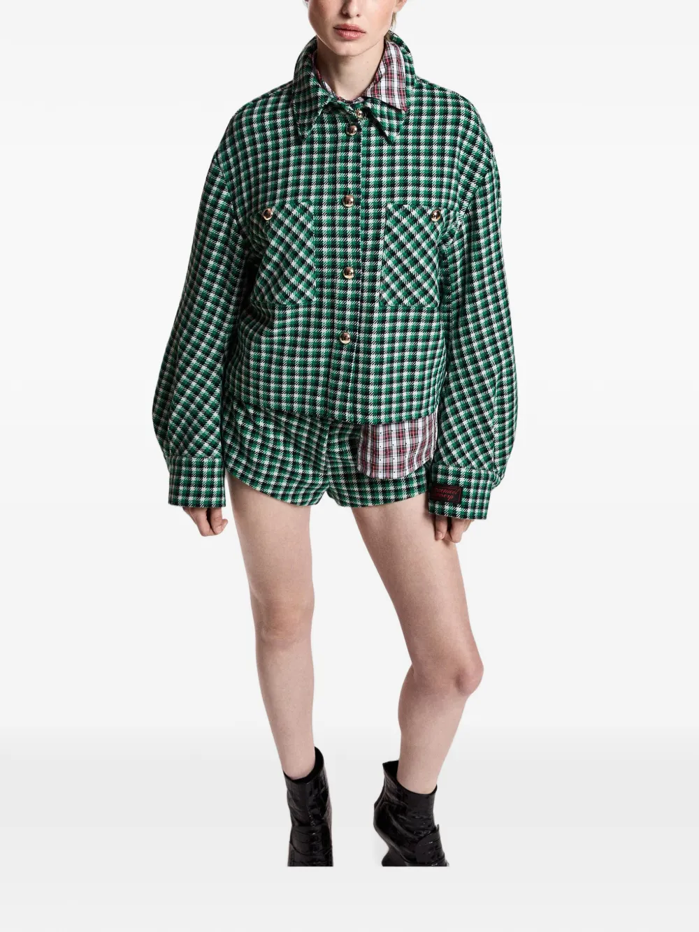 Essentiel Antwerp Krook checked-pattern mini shorts Groen