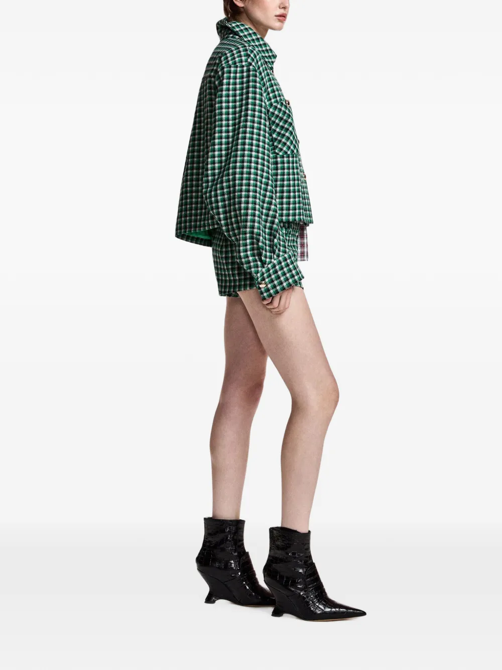 Essentiel Antwerp Krook checked-pattern mini shorts Groen
