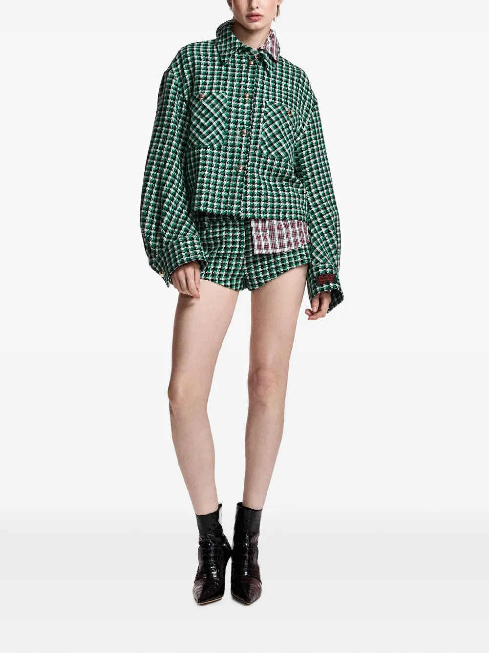 Essentiel Antwerp Krook checked-pattern mini shorts Groen