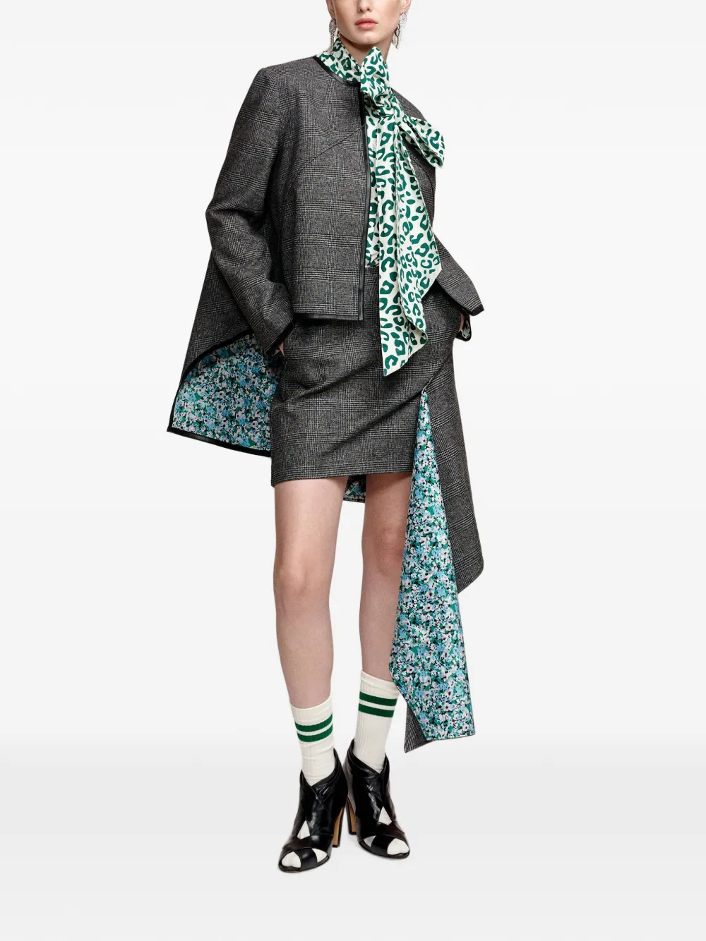 Essentiel Antwerp Kuniko geruite mini-rok met bloemen Grijs