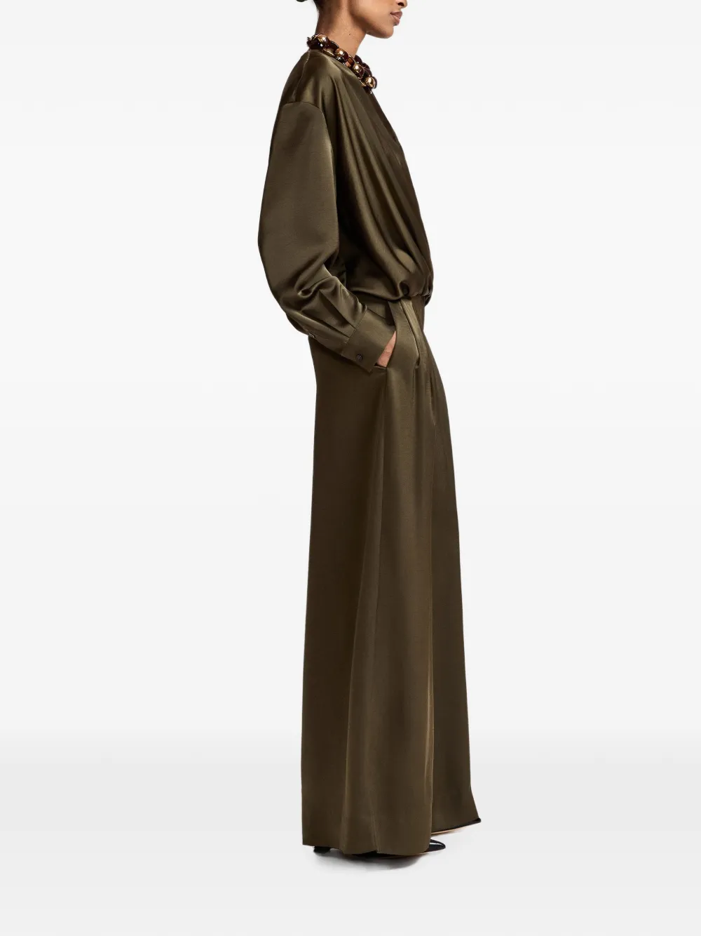 Essentiel Antwerp Katerina pleated-front satin-finish palazzo pants Groen