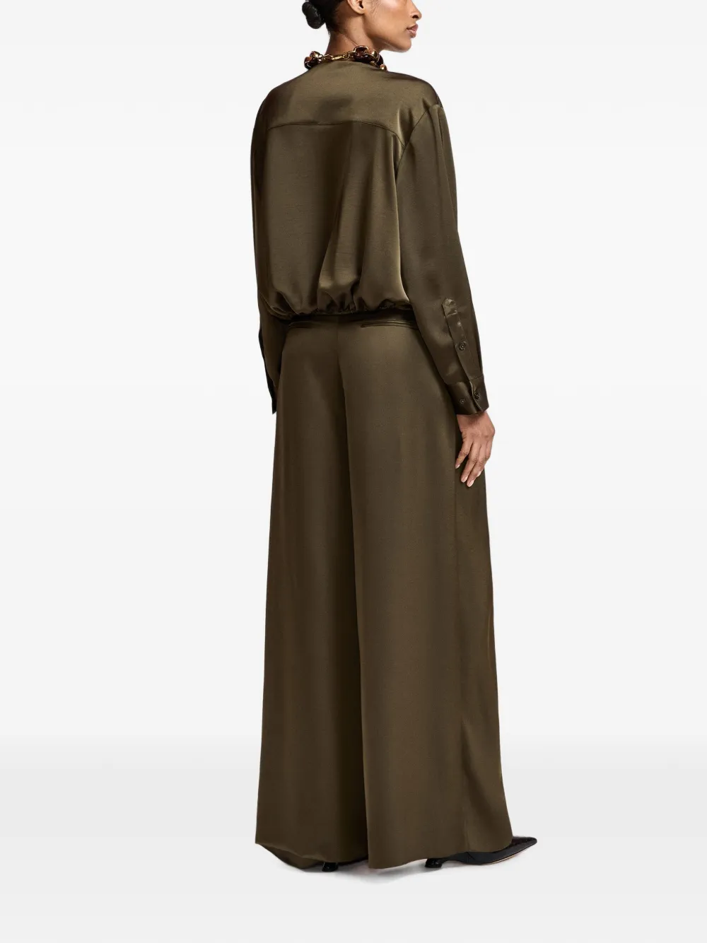 Essentiel Antwerp Katerina pleated-front satin-finish palazzo pants Groen