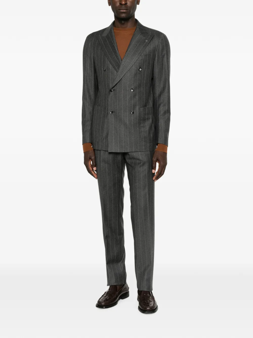 Tagliatore Stripe-pattern Double-breasted Suit In Gray