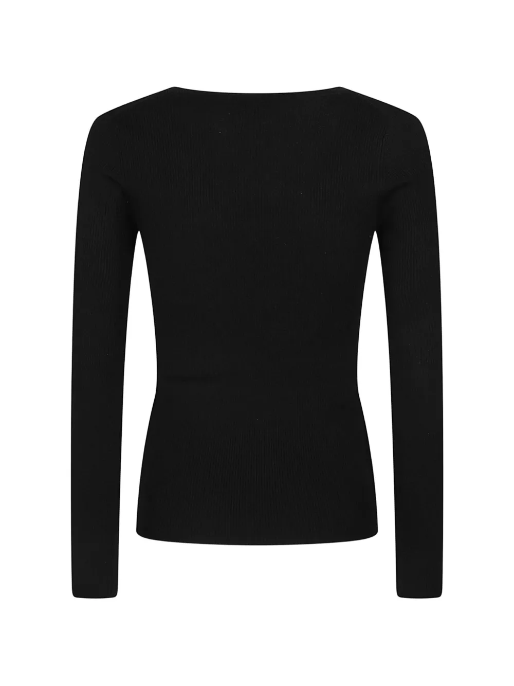 P.A.R.O.S.H. Ribgebreid wollen T-shirt met diepe ronde hals en lange mouwen Zwart
