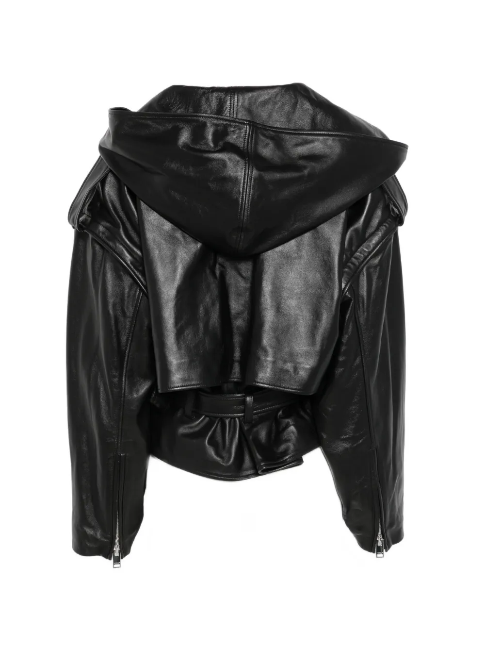 Jacob Lee Leren bikerjack met capuchon Zwart