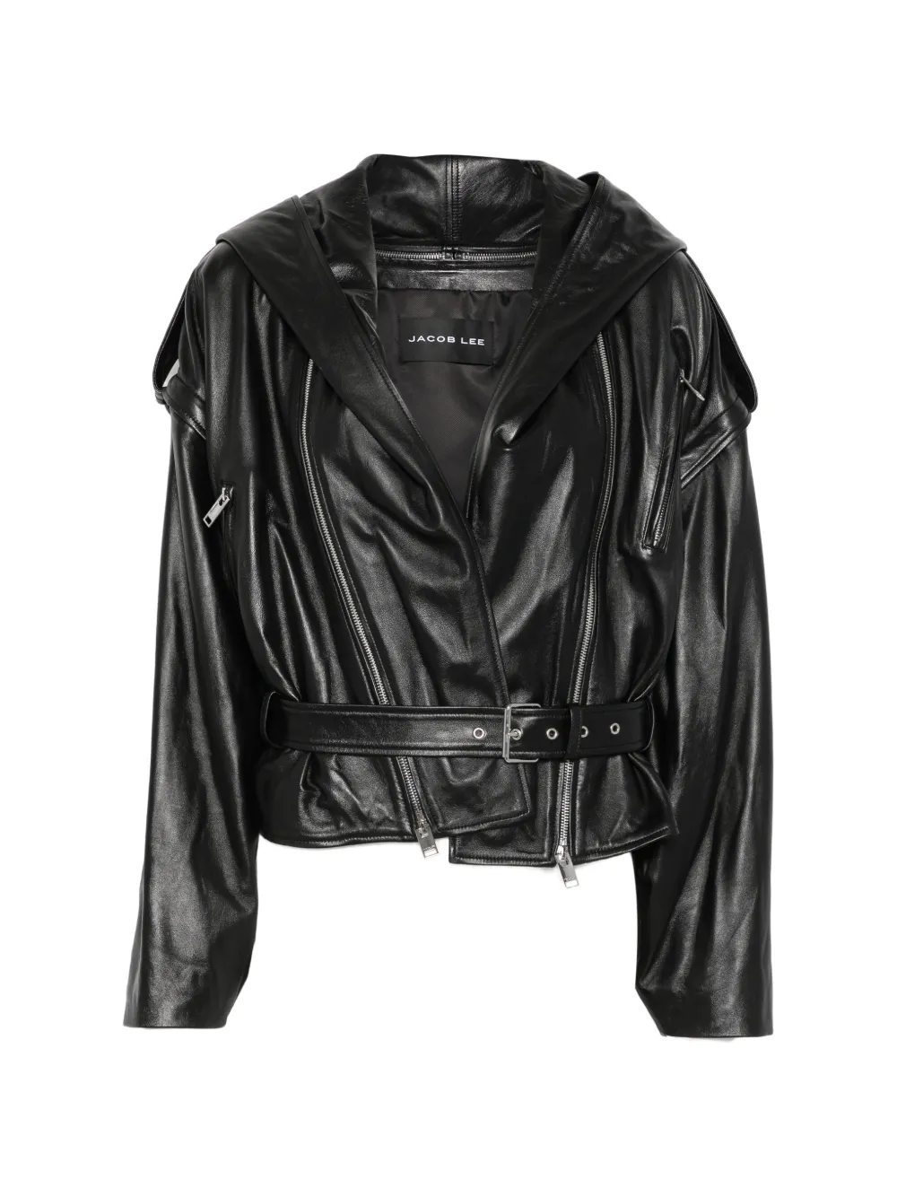 Jacob Lee hooded leather biker jacket