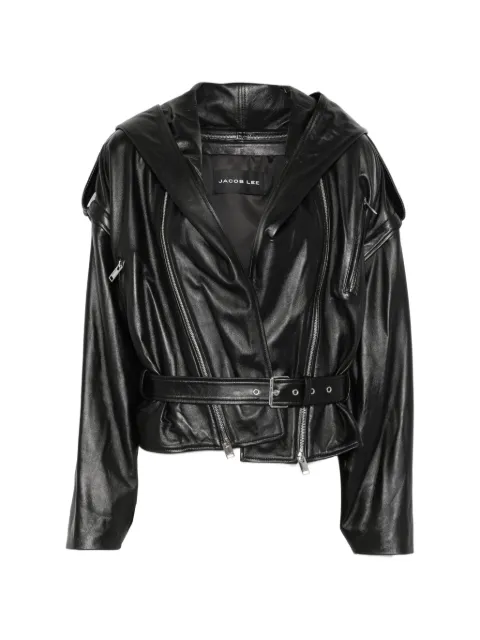 Jacob Lee hooded leather biker jacket