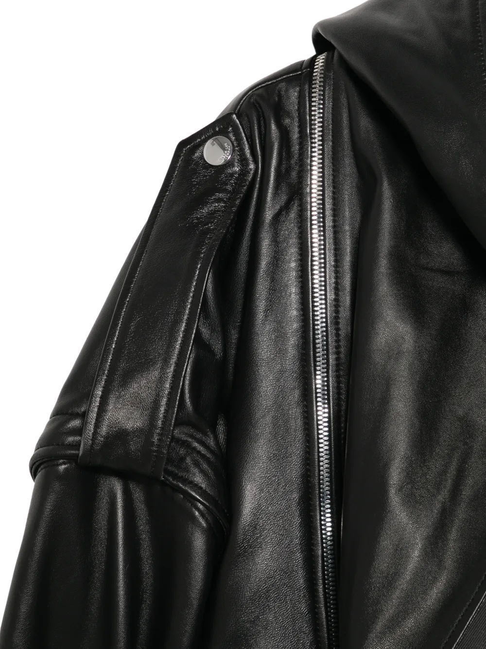 Jacob Lee Leren bikerjack met capuchon Zwart