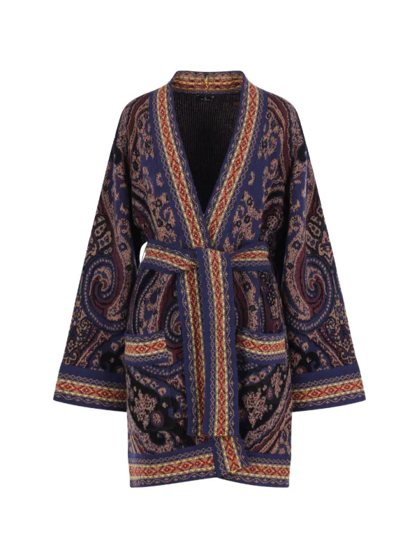 美品★ETRO★ペイズリー★ヴィスコースウール★ジャケット ETRO paisley-pattern Belted Jacket | ブルー | FARFETCH JP