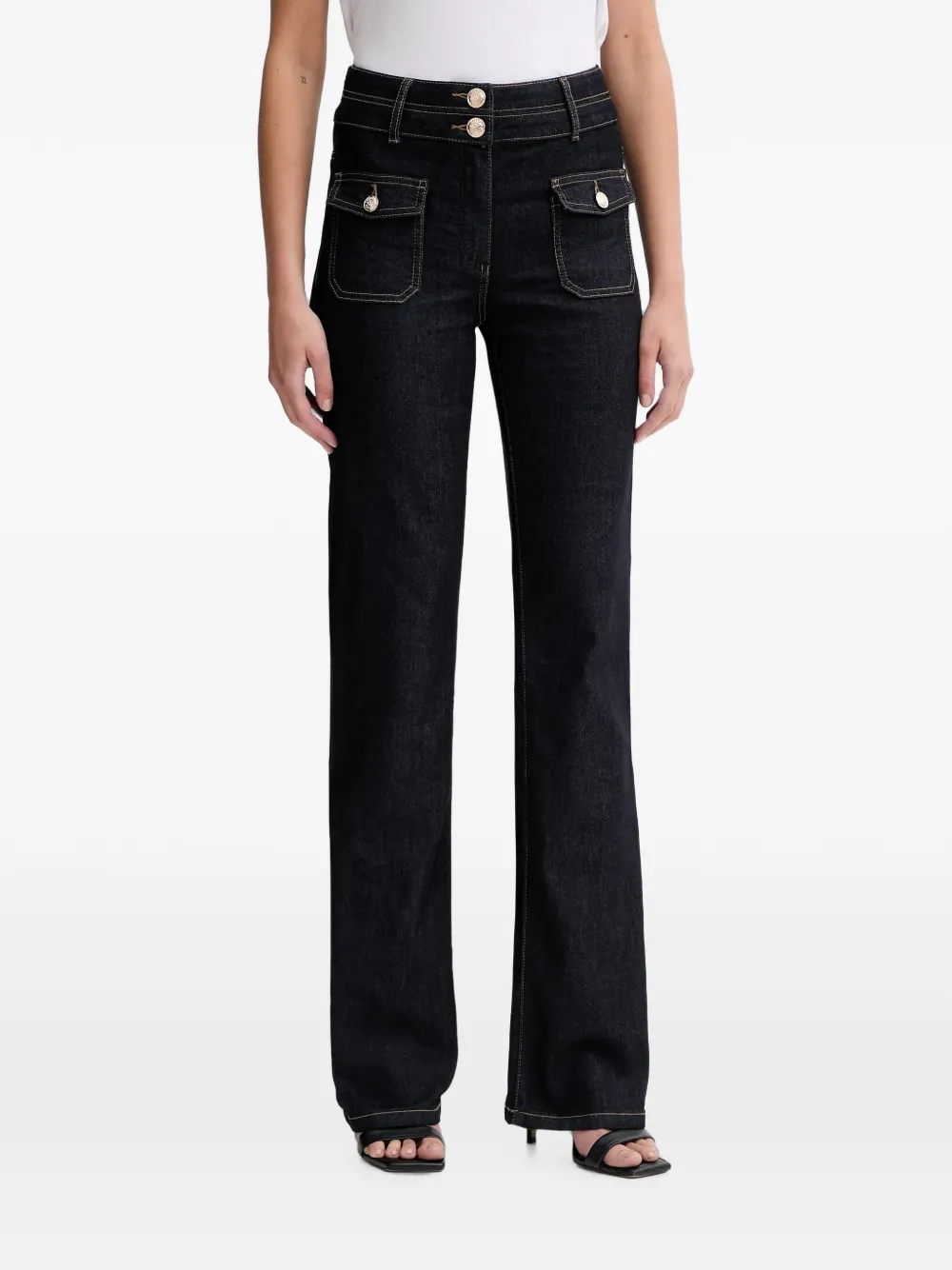Morgan Flap-pocket Flared Jeans In Black