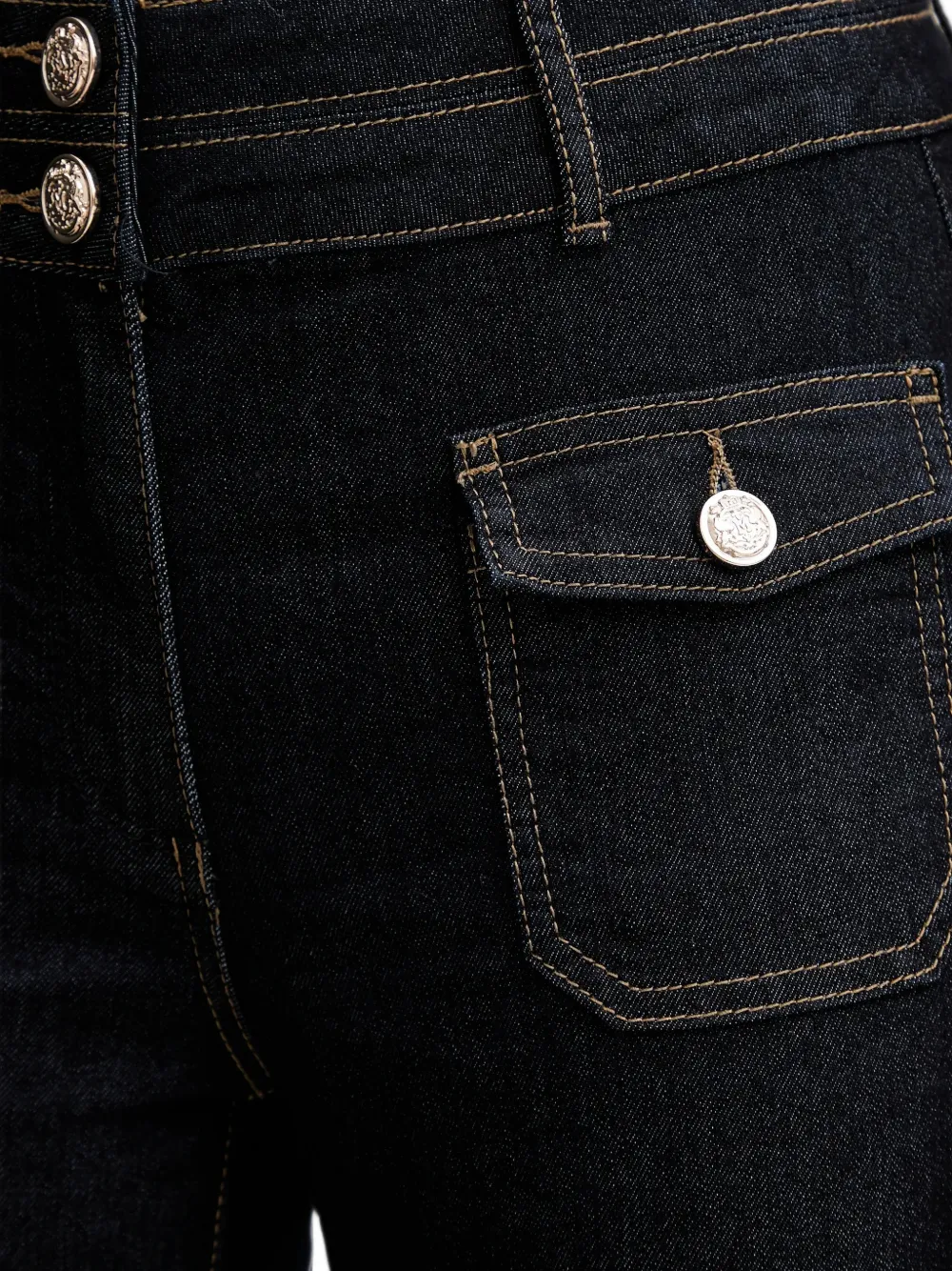 Morgan Flap-pocket Flared Jeans In Black