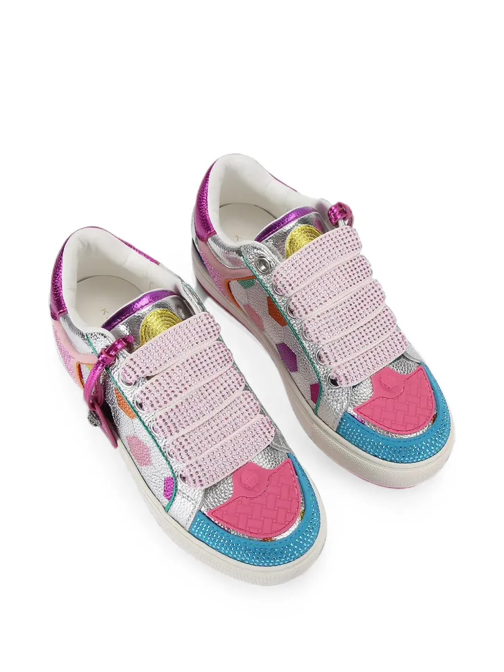 Kurt Geiger London crystal-embellished metallic leather sneakers Zilver