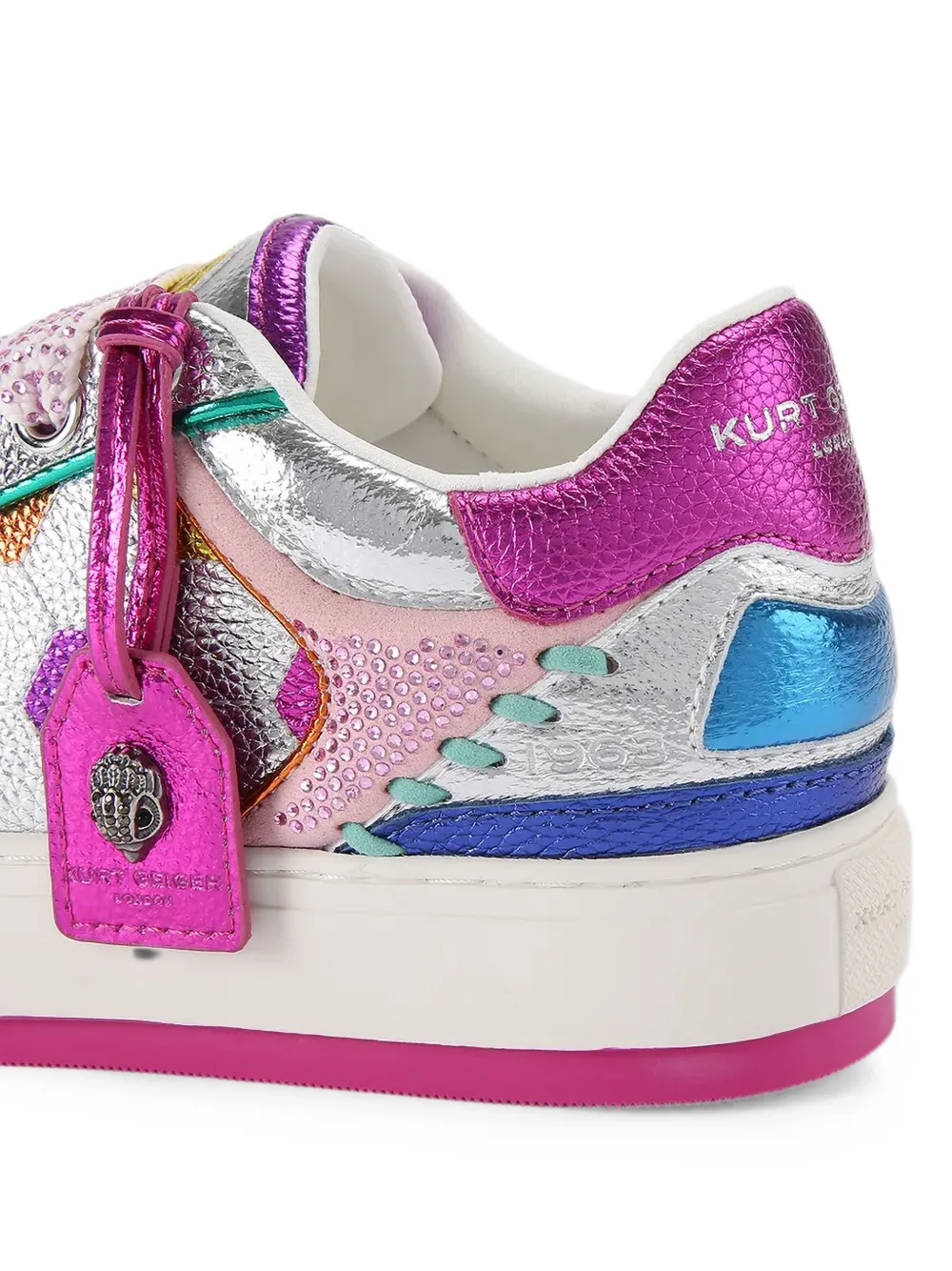 Kurt Geiger London crystal-embellished metallic leather sneakers Zilver