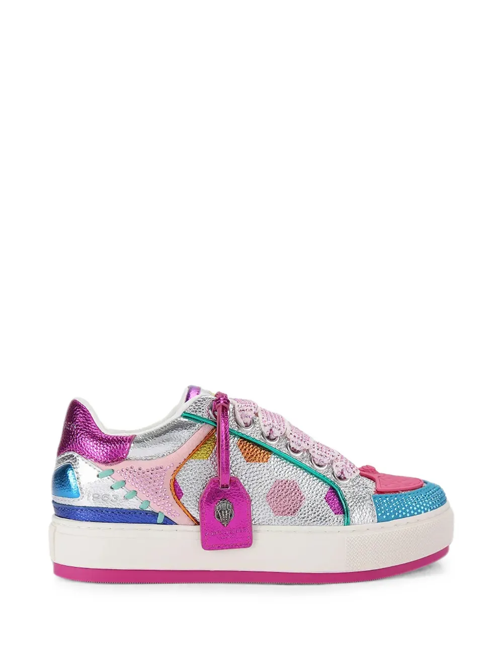 Kurt Geiger London crystal-embellished metallic leather sneakers Zilver